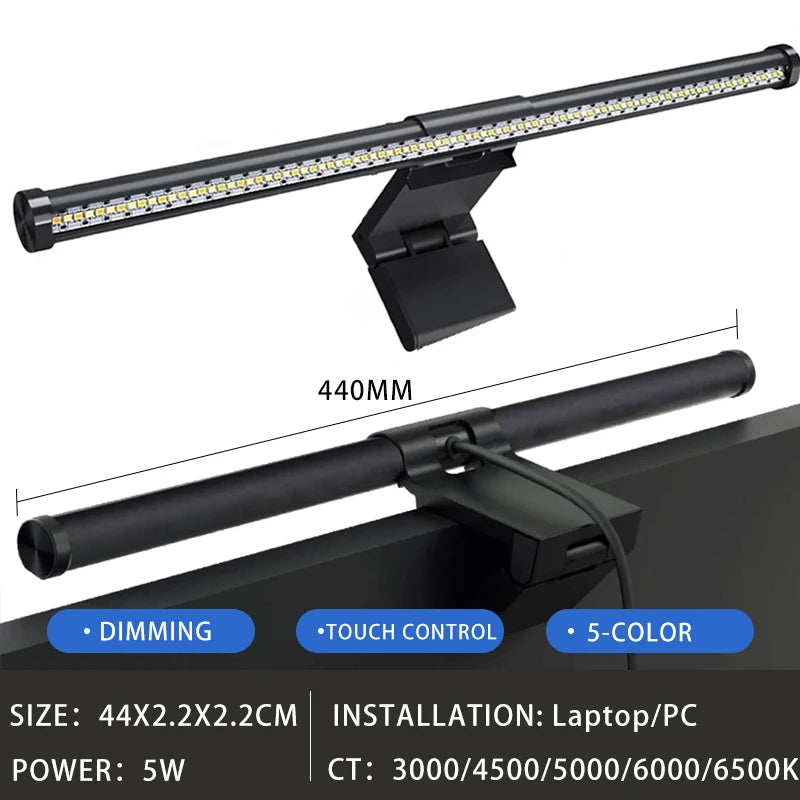 Barre lumineuse LED pour écran d’ordinateur, lampe de bureau USB RGB pour étude et lecture, lampe à luminosité réglable en continu, minuterie, 50 cm / 33 cm