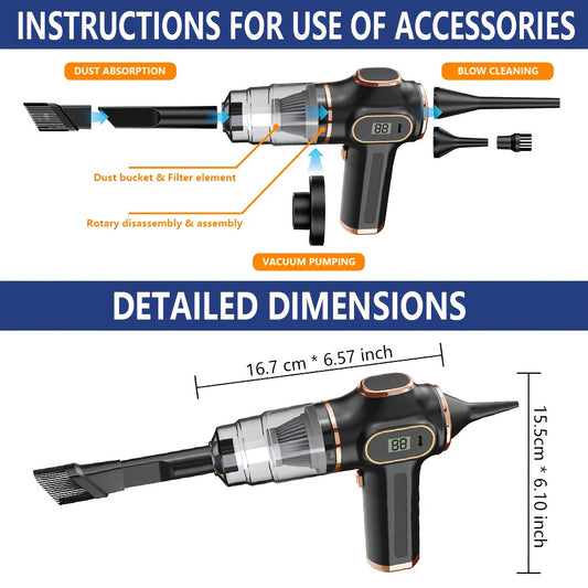 Aspirateur Multifonction 2-en-1 Souffleur Aspiration 18000PA Sans Fil Portable Affichage Digital Silencieux 70dB Puissant Voiture