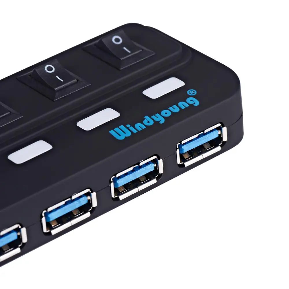 Hub USB 3.0 – Multiprise USB avec 4/7 ports, répartiteur haute vitesse | Hub USB 3.0 avec adaptateur d’alimentation et interrupteurs individuels pour ordinateur portable et PC