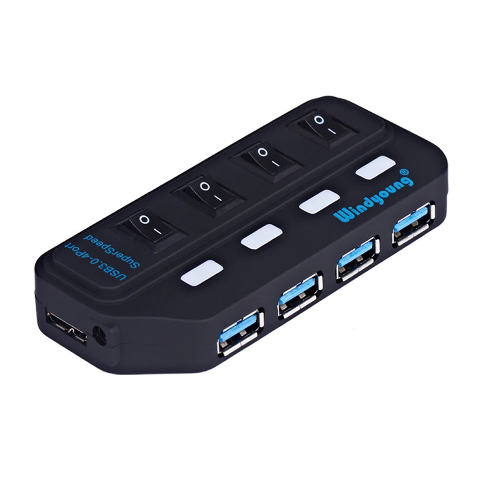 Hub USB 3.0 – Multiprise USB avec 4/7 ports, répartiteur haute vitesse | Hub USB 3.0 avec adaptateur d’alimentation et interrupteurs individuels pour ordinateur portable et PC