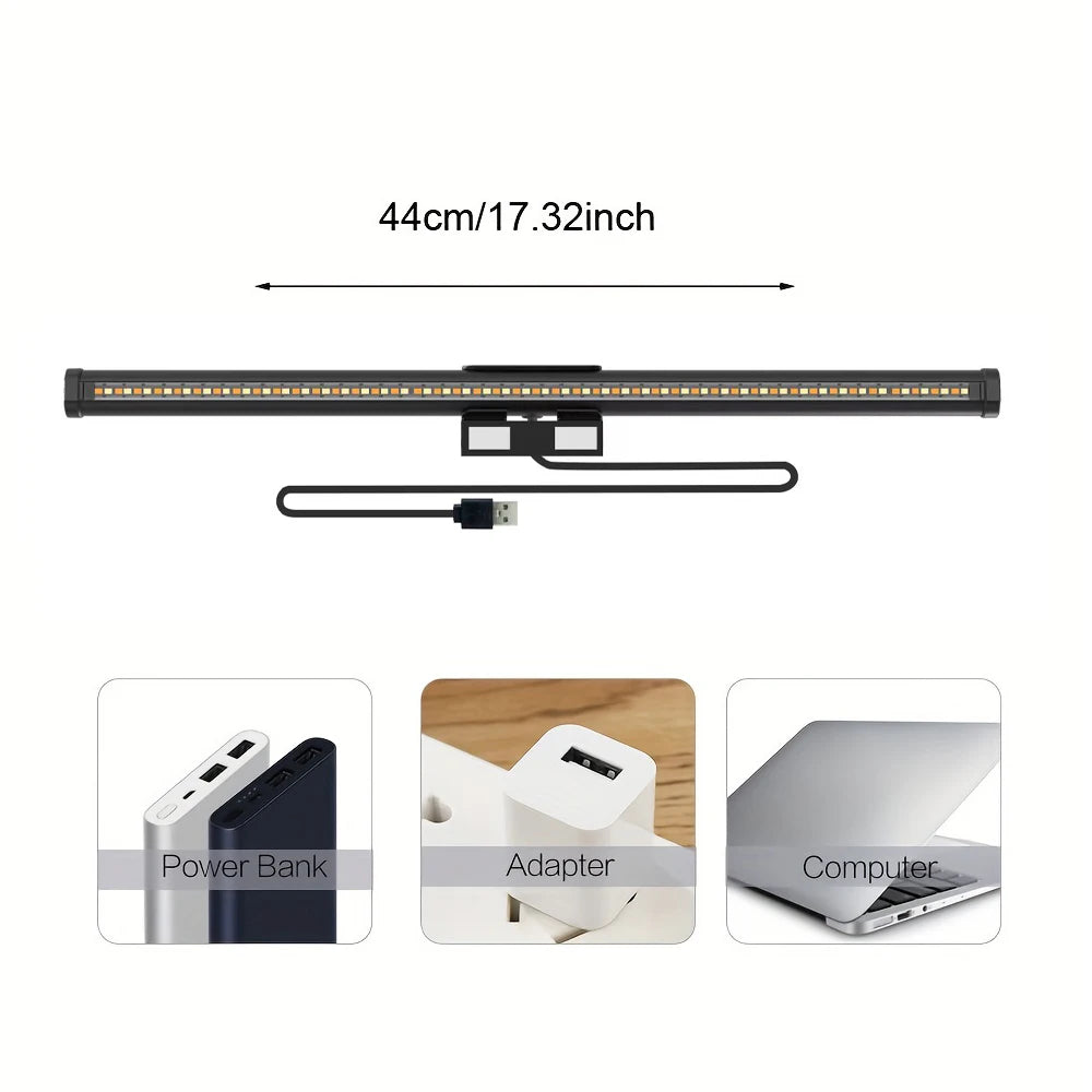 Barre lumineuse LED pour écran d’ordinateur, lampe suspendue RGB pour écran, lampe d’ambiance de bureau pour travail, étude, lecture et gaming, éclairage à intensité réglable, 44 cm