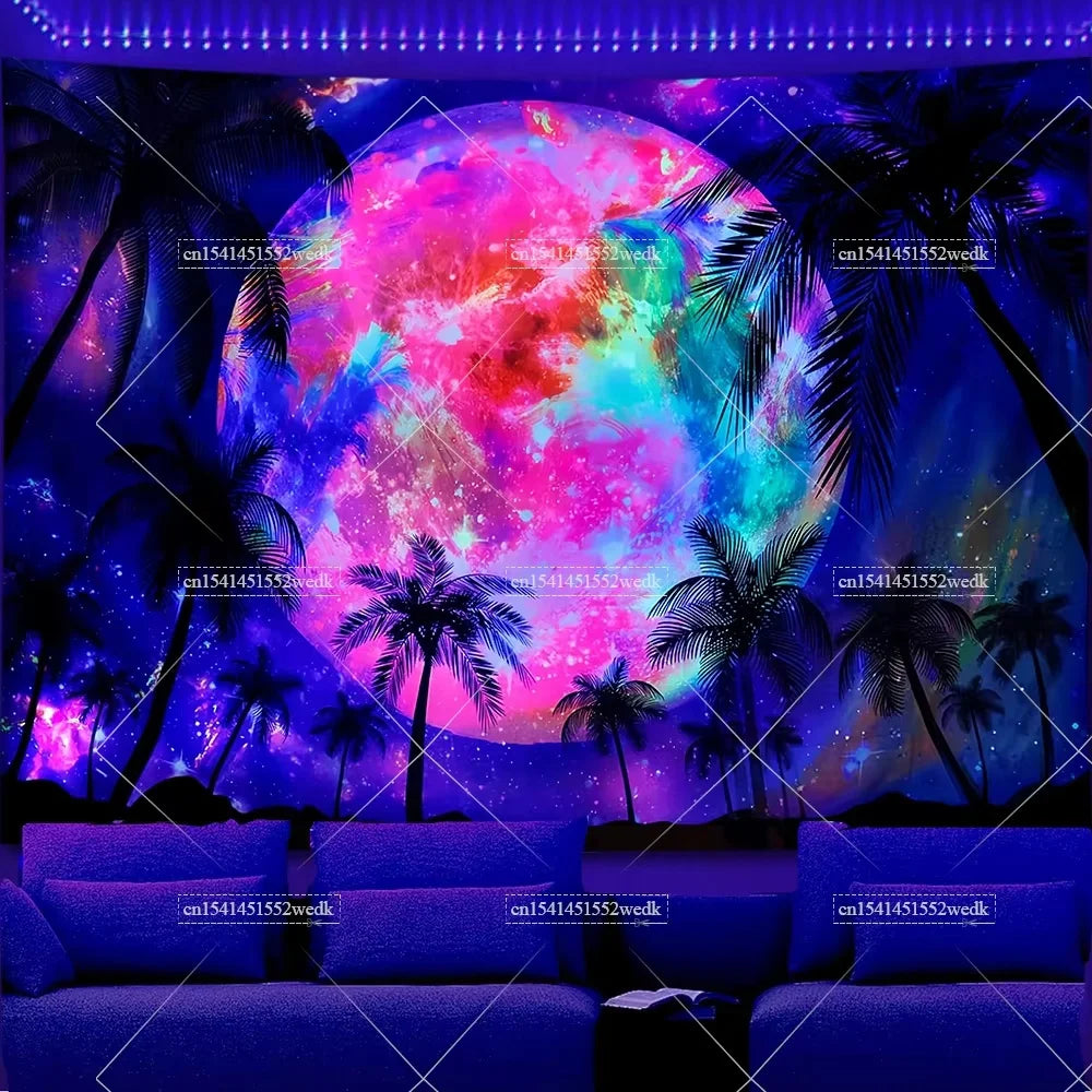 Tapisserie champignons lumière noire