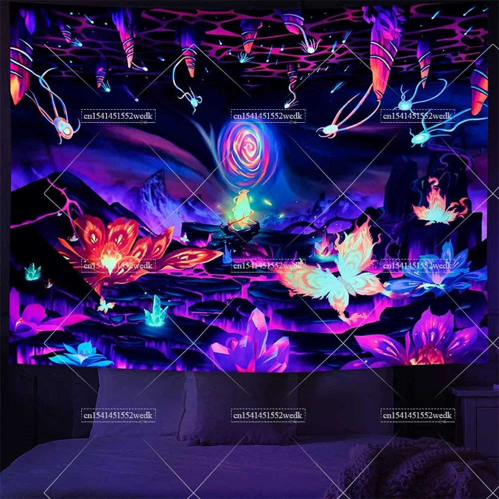 Tapisserie champignons lumière noire