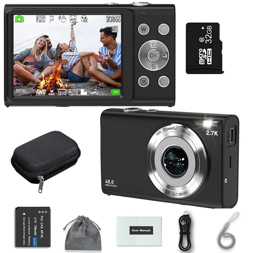 Caméra numérique 4K avec autofocus, caméra de vlogging HD 48 MP, dotée d’un grand écran de 2,8 pouces, caméscope pour la photographie, adaptée aux enfants et aux adultes.