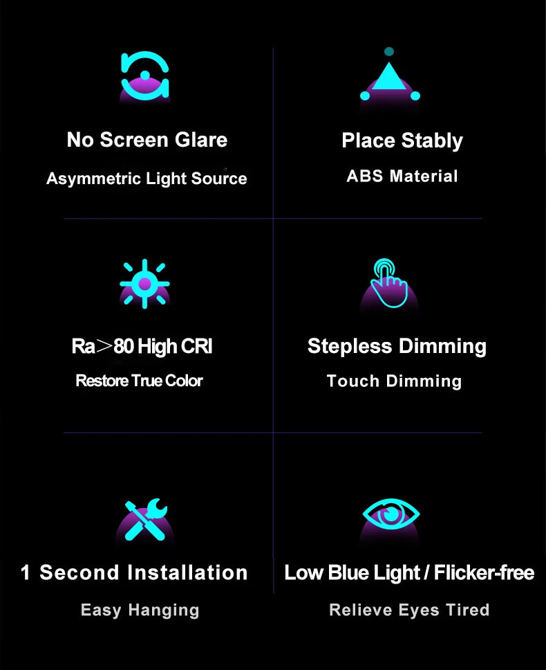 Barre lumineuse LED pour écran d’ordinateur, pour étude/lecture/travail, lampe suspendue pour écran avec intensité réglable, lampe de nuit et lampe de protection des yeux