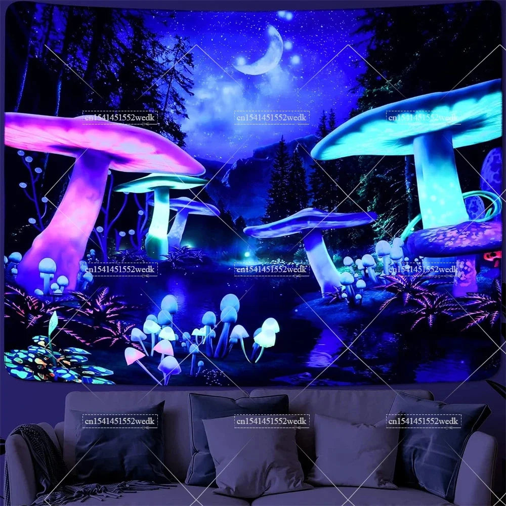 Tapisserie champignons lumière noire