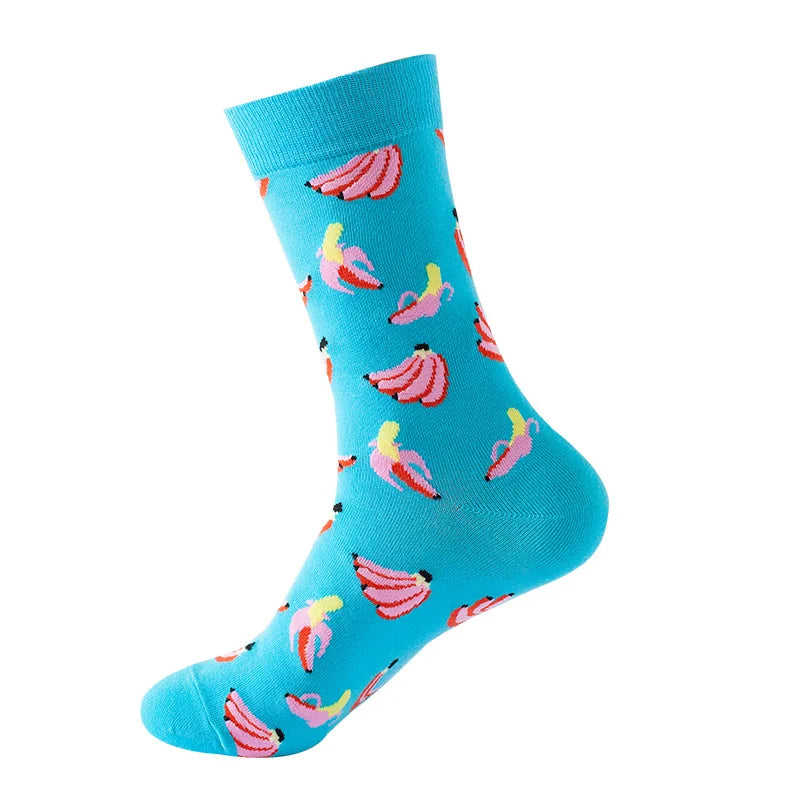 Chaussettes mode fruit pour homme — idéal en duo/couple, style hip-hop, mi-mollet, unisexe pour femme ou homme, imprimés cartoon, coton respirant, style décontracté