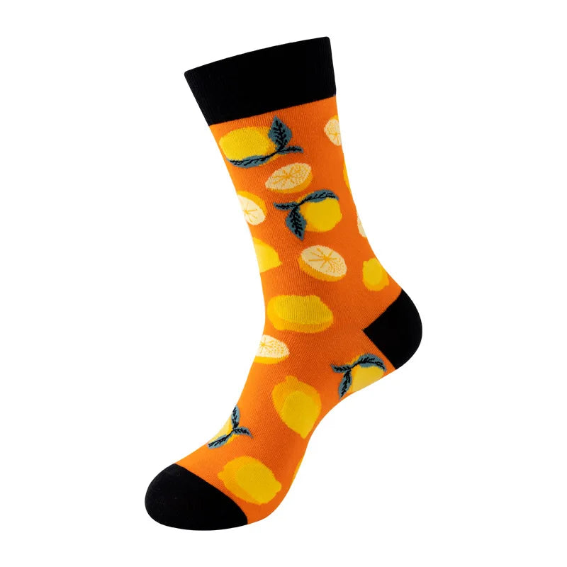 Chaussettes mode fruit pour homme — idéal en duo/couple, style hip-hop, mi-mollet, unisexe pour femme ou homme, imprimés cartoon, coton respirant, style décontracté