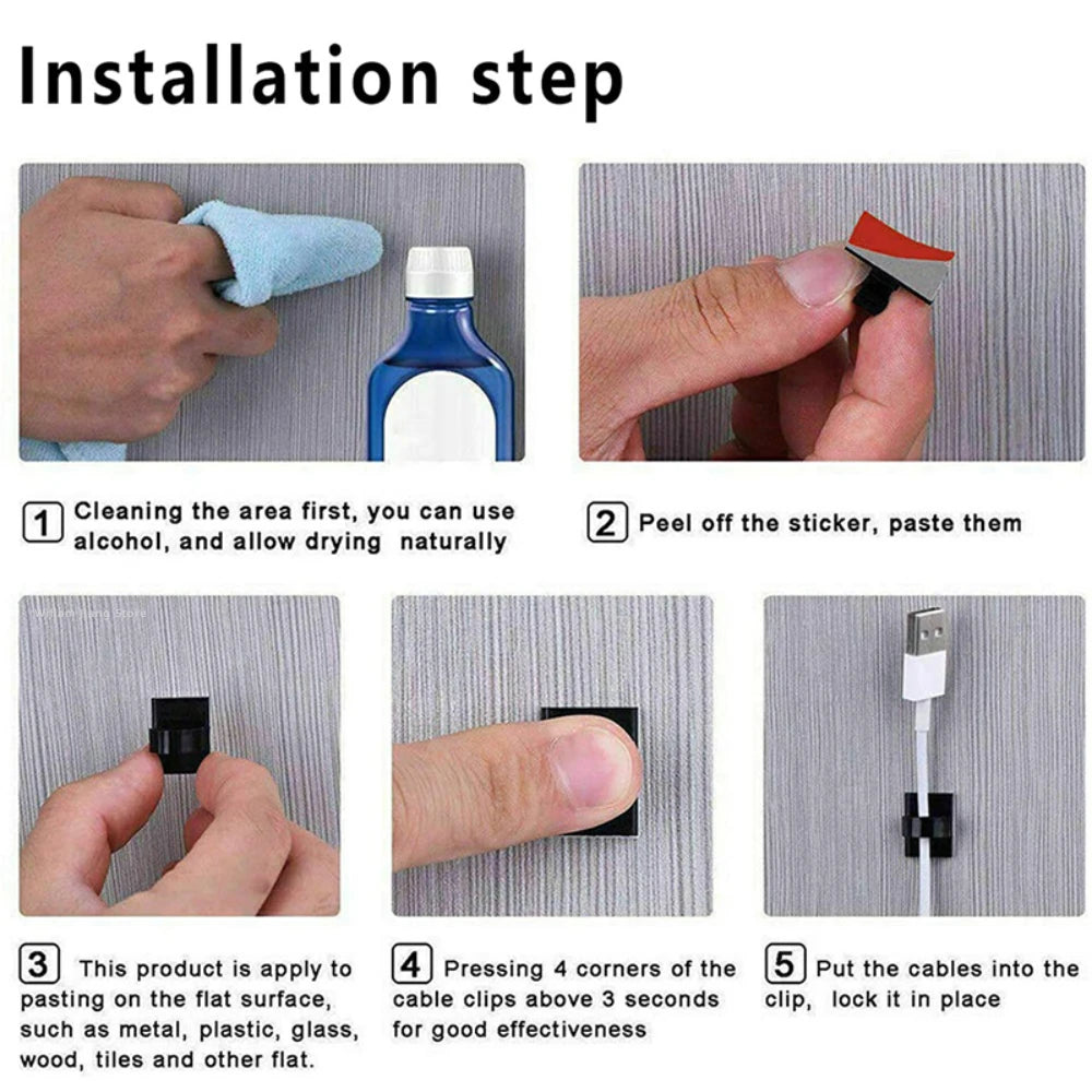 Lot de 10/50 clips de gestion de câbles – Guide et organiseur de fils – Fixations de protection pour câbles – Attaches de rangement pour cordons – Clips enrouleurs pour la maison