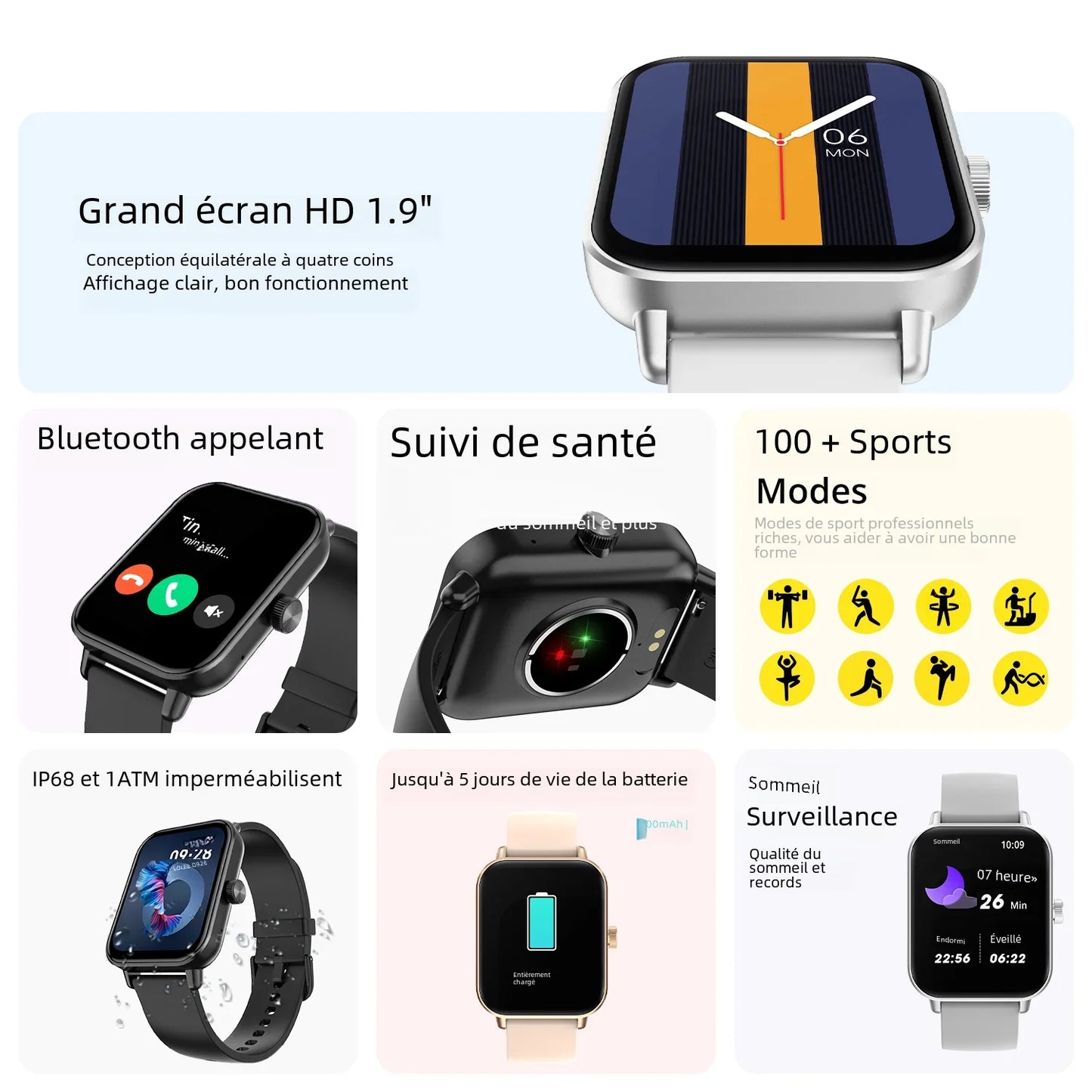 Montre Connectée COLMI P81 avec Appels Vocaux, Écran 1,9″, Suivi Santé 24 h, Plus de 100 Modes Sport, Bluetooth, Pour Hommes et Femmes
