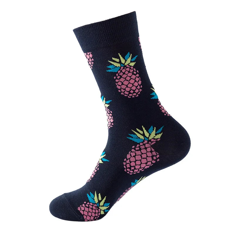 Chaussettes mode fruit pour homme — idéal en duo/couple, style hip-hop, mi-mollet, unisexe pour femme ou homme, imprimés cartoon, coton respirant, style décontracté