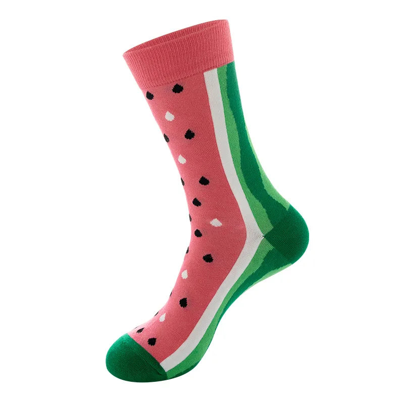 Chaussettes mode fruit pour homme — idéal en duo/couple, style hip-hop, mi-mollet, unisexe pour femme ou homme, imprimés cartoon, coton respirant, style décontracté