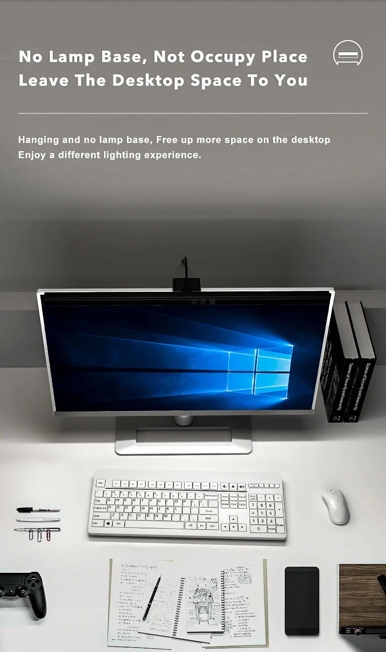 Barre lumineuse LED pour écran d’ordinateur, lampe de bureau USB RGB pour étude et lecture, lampe à luminosité réglable en continu, minuterie, 50 cm / 33 cm