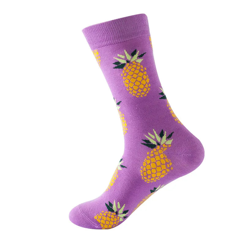 Chaussettes mode fruit pour homme — idéal en duo/couple, style hip-hop, mi-mollet, unisexe pour femme ou homme, imprimés cartoon, coton respirant, style décontracté