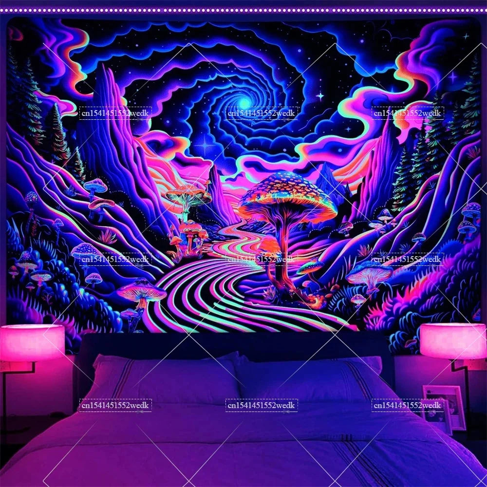 Tapisserie champignons lumière noire