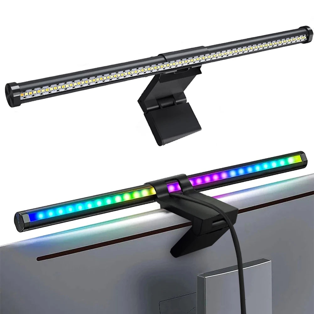 Barre lumineuse LED pour écran d’ordinateur, lampe suspendue RGB pour écran, lampe d’ambiance de bureau pour travail, étude, lecture et gaming, éclairage à intensité réglable, 44 cm