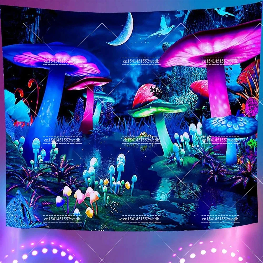 Tapisserie champignons lumière noire