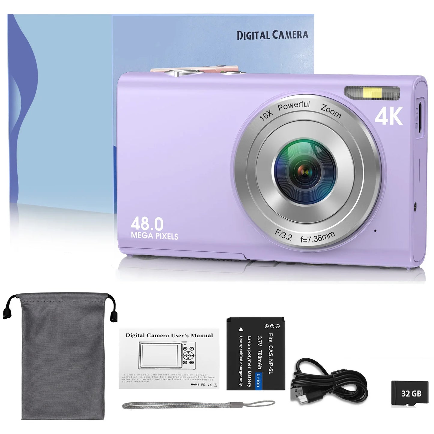 Caméra numérique 4K avec autofocus, caméra de vlogging HD 48 MP, dotée d’un grand écran de 2,8 pouces, caméscope pour la photographie, adaptée aux enfants et aux adultes.
