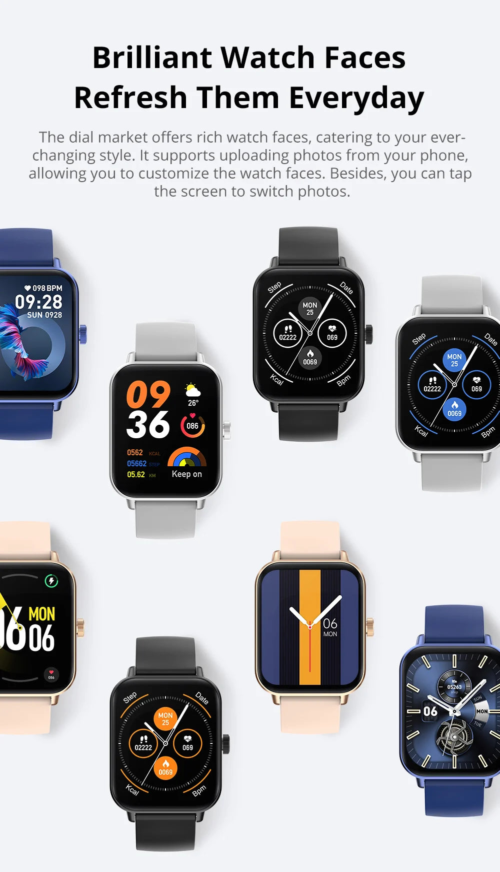 Montre Connectée COLMI P81 avec Appels Vocaux, Écran 1,9″, Suivi Santé 24 h, Plus de 100 Modes Sport, Bluetooth, Pour Hommes et Femmes