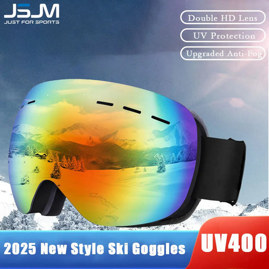 Lunettes de ski JSJM à double couche anti-buée, UV400, lunettes de motoneige pour adulte, unisexes, pour sports d’hiver : ski, snowboard et activités en extérieur.
