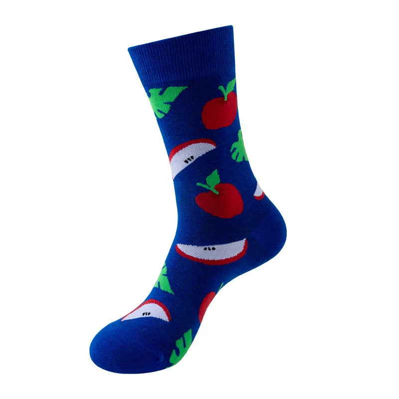Chaussettes mode fruit pour homme — idéal en duo/couple, style hip-hop, mi-mollet, unisexe pour femme ou homme, imprimés cartoon, coton respirant, style décontracté