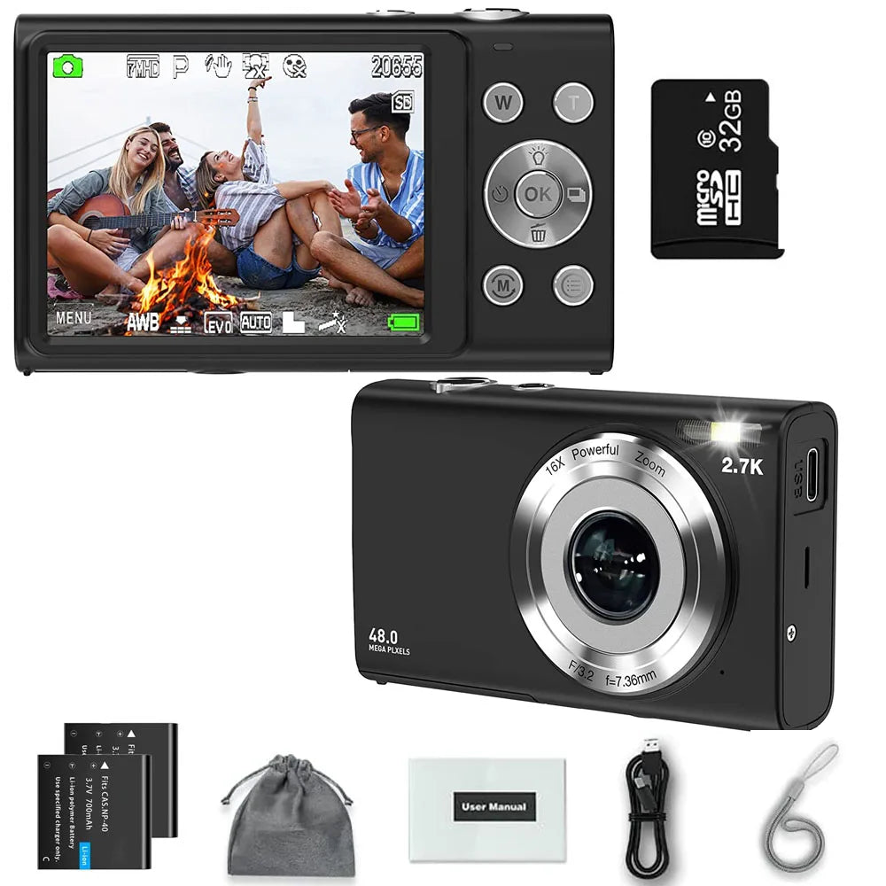 Caméra numérique 4K avec autofocus, caméra de vlogging HD 48 MP, dotée d’un grand écran de 2,8 pouces, caméscope pour la photographie, adaptée aux enfants et aux adultes.