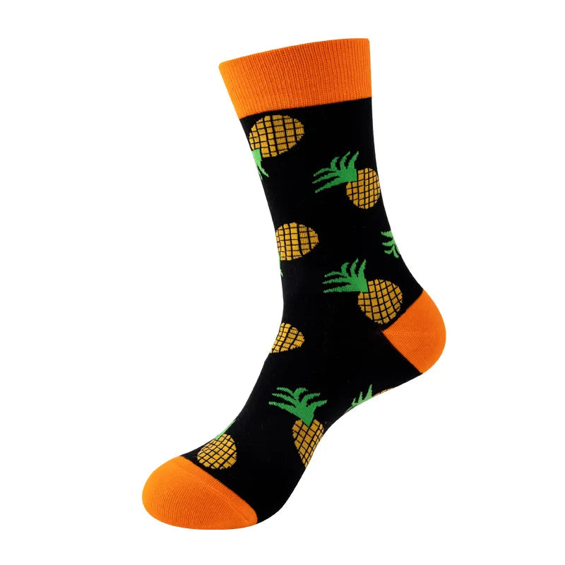 Chaussettes mode fruit pour homme — idéal en duo/couple, style hip-hop, mi-mollet, unisexe pour femme ou homme, imprimés cartoon, coton respirant, style décontracté