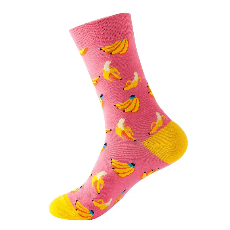 Chaussettes mode fruit pour homme — idéal en duo/couple, style hip-hop, mi-mollet, unisexe pour femme ou homme, imprimés cartoon, coton respirant, style décontracté