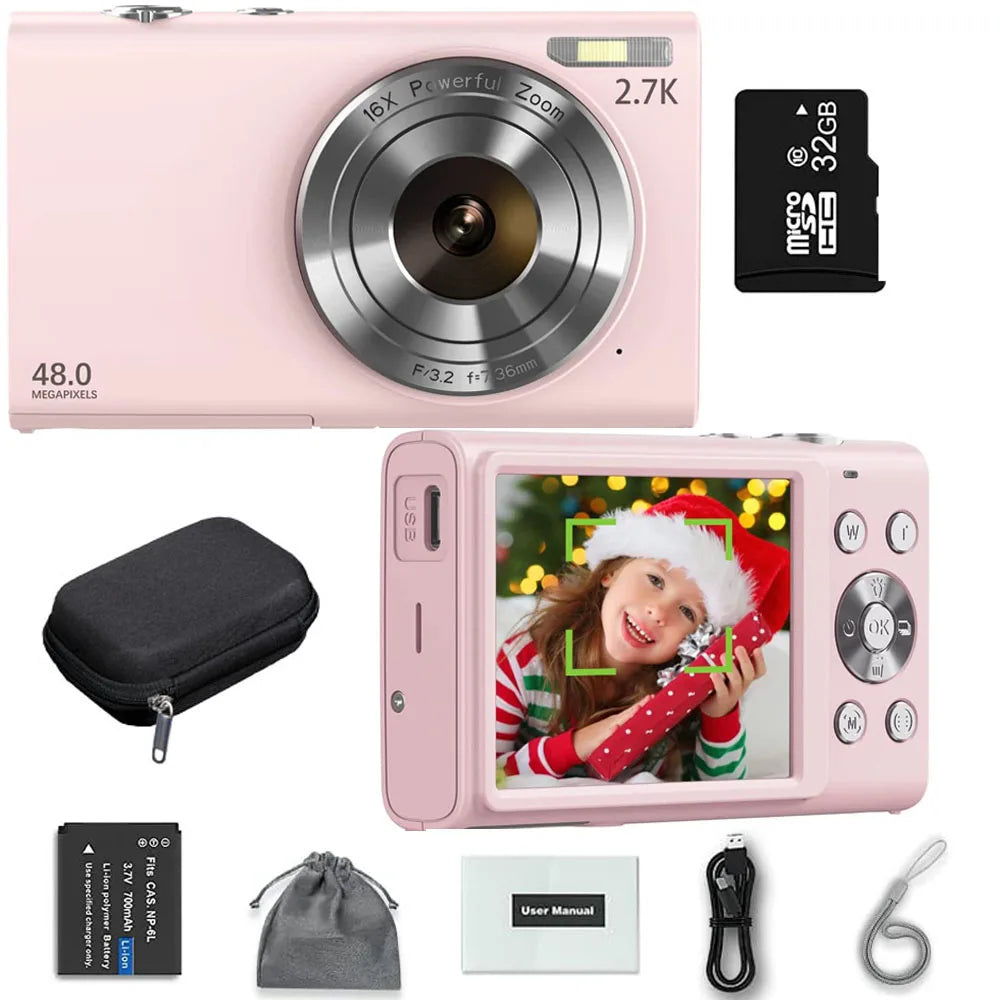 Caméra numérique 4K avec autofocus, caméra de vlogging HD 48 MP, dotée d’un grand écran de 2,8 pouces, caméscope pour la photographie, adaptée aux enfants et aux adultes.