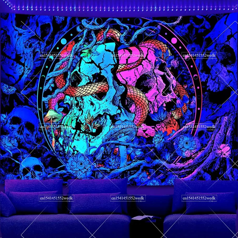 Tapisserie champignons lumière noire