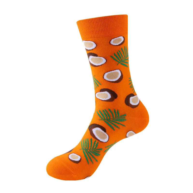 Chaussettes mode fruit pour homme — idéal en duo/couple, style hip-hop, mi-mollet, unisexe pour femme ou homme, imprimés cartoon, coton respirant, style décontracté