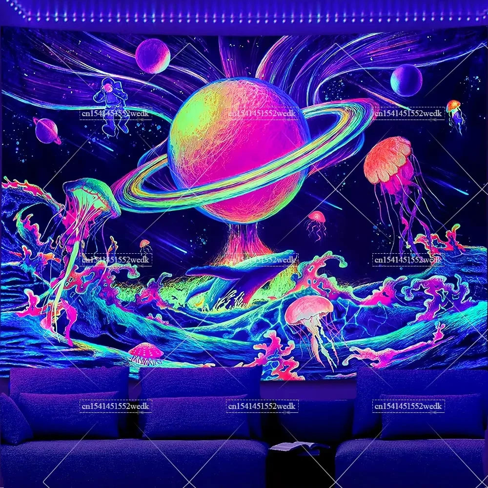 Tapisserie champignons lumière noire