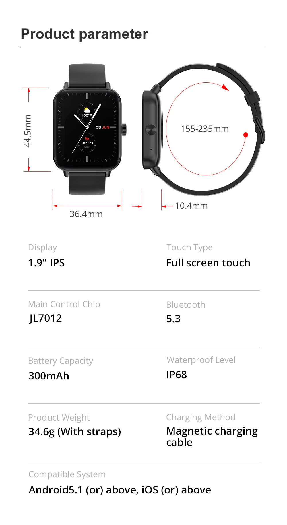 Montre Connectée COLMI P81 avec Appels Vocaux, Écran 1,9″, Suivi Santé 24 h, Plus de 100 Modes Sport, Bluetooth, Pour Hommes et Femmes