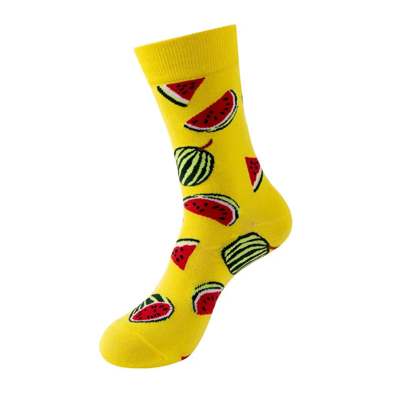 Chaussettes mode fruit pour homme — idéal en duo/couple, style hip-hop, mi-mollet, unisexe pour femme ou homme, imprimés cartoon, coton respirant, style décontracté