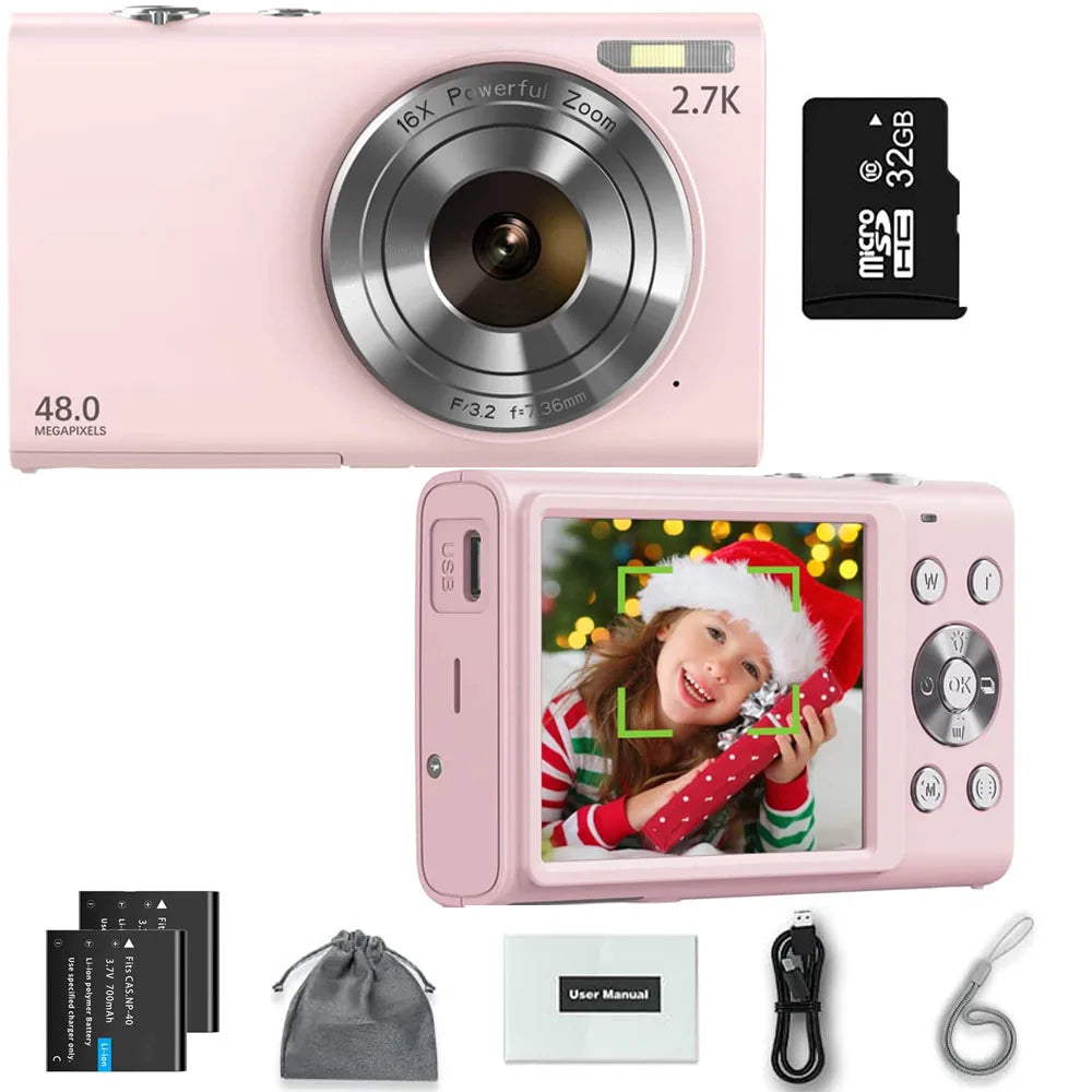 Caméra numérique 4K avec autofocus, caméra de vlogging HD 48 MP, dotée d’un grand écran de 2,8 pouces, caméscope pour la photographie, adaptée aux enfants et aux adultes.