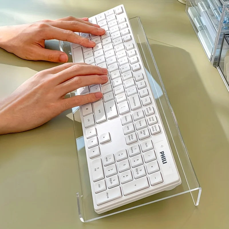 Support de clavier en acrylique transparent – Design ergonomique incliné avec base antidérapante | Plateau réglable en hauteur en PMMA pour la maison ou le bureau