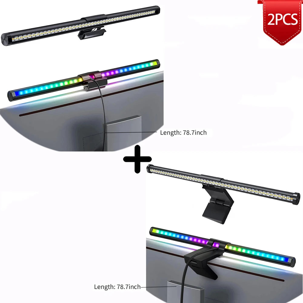 Barre lumineuse LED pour écran d’ordinateur, lampe suspendue RGB pour écran, lampe d’ambiance de bureau pour travail, étude, lecture et gaming, éclairage à intensité réglable, 44 cm