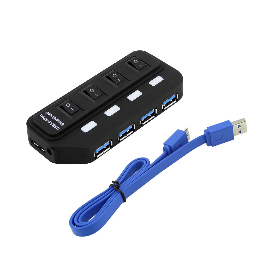 Hub USB 3.0 – Multiprise USB avec 4/7 ports, répartiteur haute vitesse | Hub USB 3.0 avec adaptateur d’alimentation et interrupteurs individuels pour ordinateur portable et PC