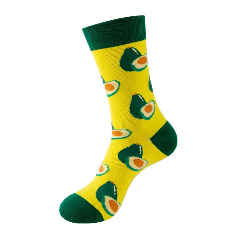 Chaussettes mode fruit pour homme — idéal en duo/couple, style hip-hop, mi-mollet, unisexe pour femme ou homme, imprimés cartoon, coton respirant, style décontracté