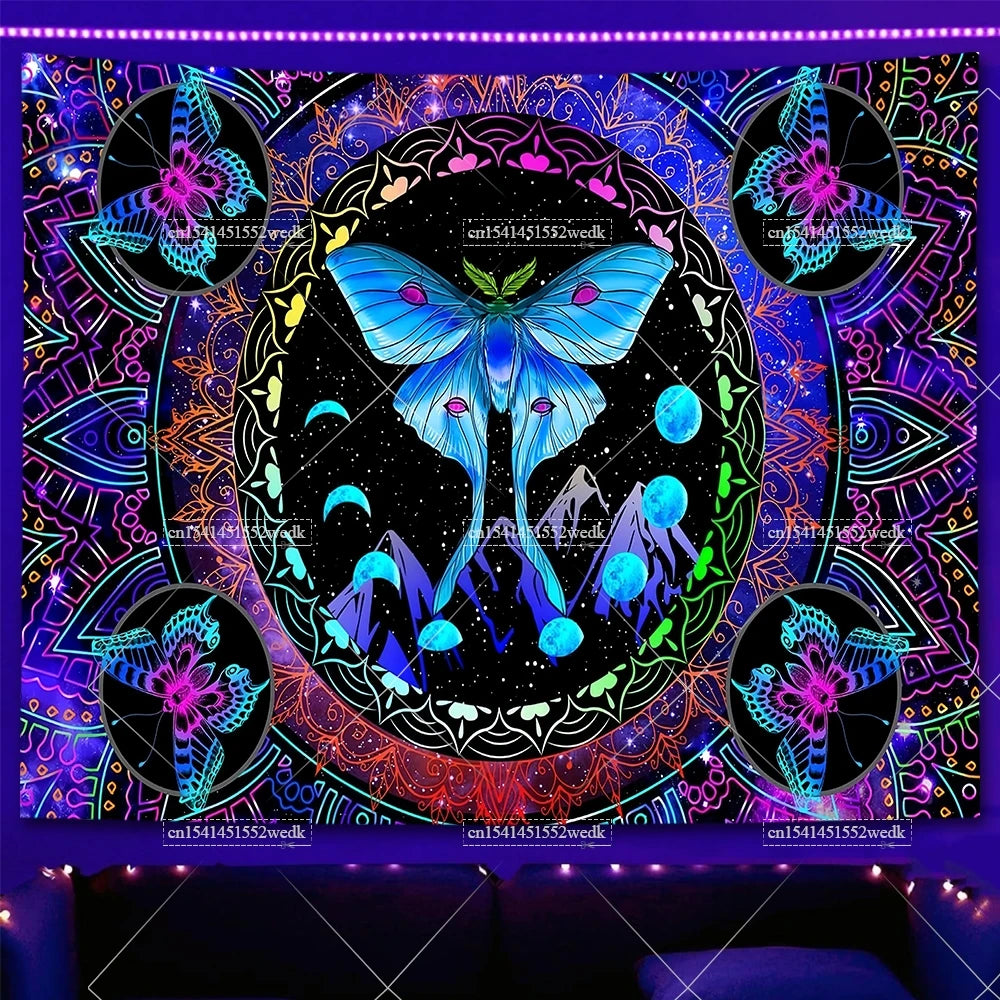 Tapisserie champignons lumière noire