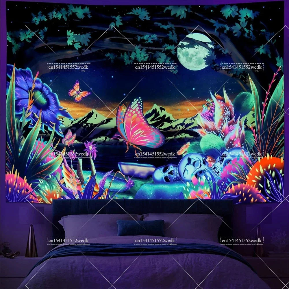 Tapisserie champignons lumière noire