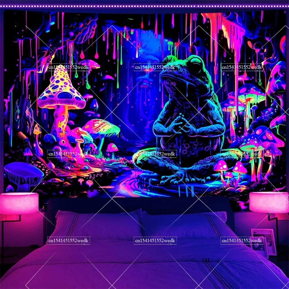 Tapisserie champignons lumière noire