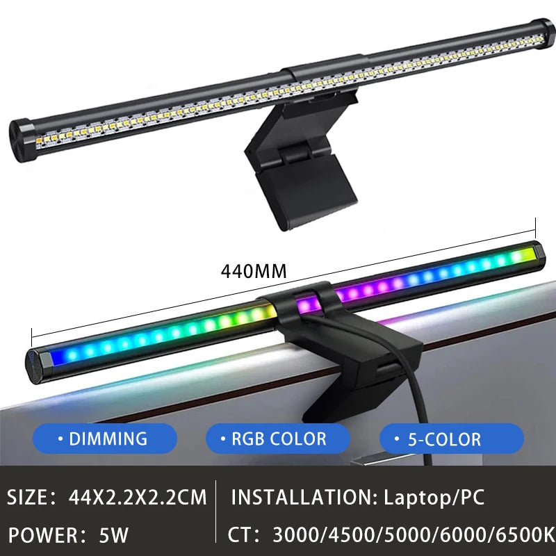 Barre lumineuse LED pour écran d’ordinateur, lampe de bureau USB RGB pour étude et lecture, lampe à luminosité réglable en continu, minuterie, 50 cm / 33 cm