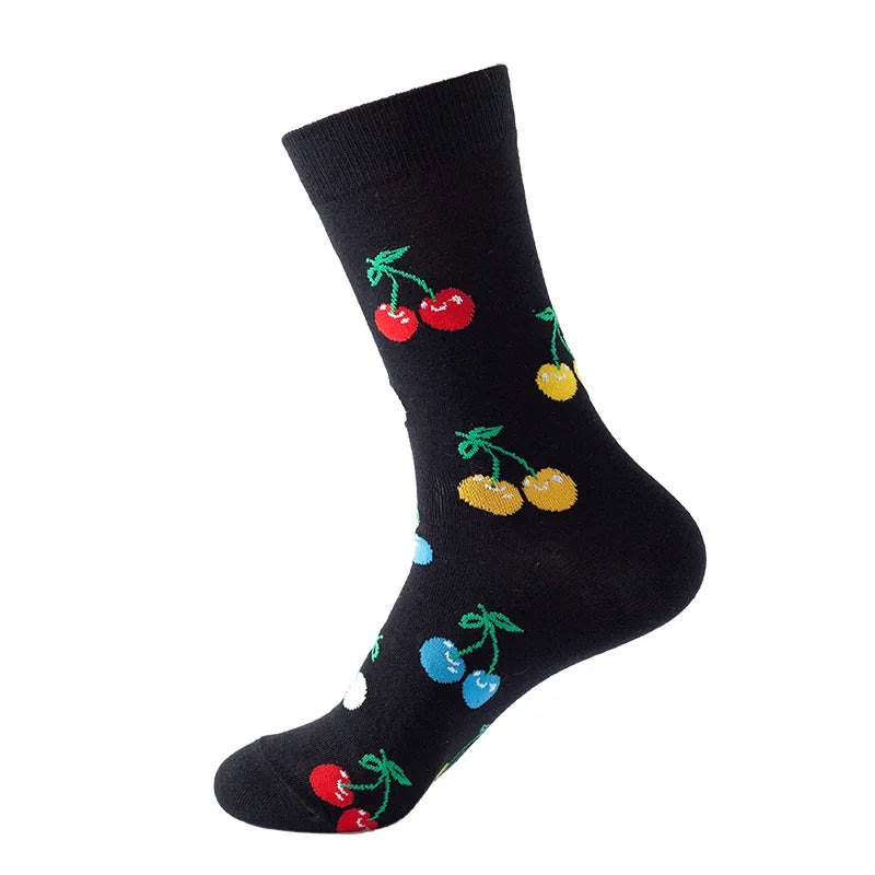 Chaussettes mode fruit pour homme — idéal en duo/couple, style hip-hop, mi-mollet, unisexe pour femme ou homme, imprimés cartoon, coton respirant, style décontracté
