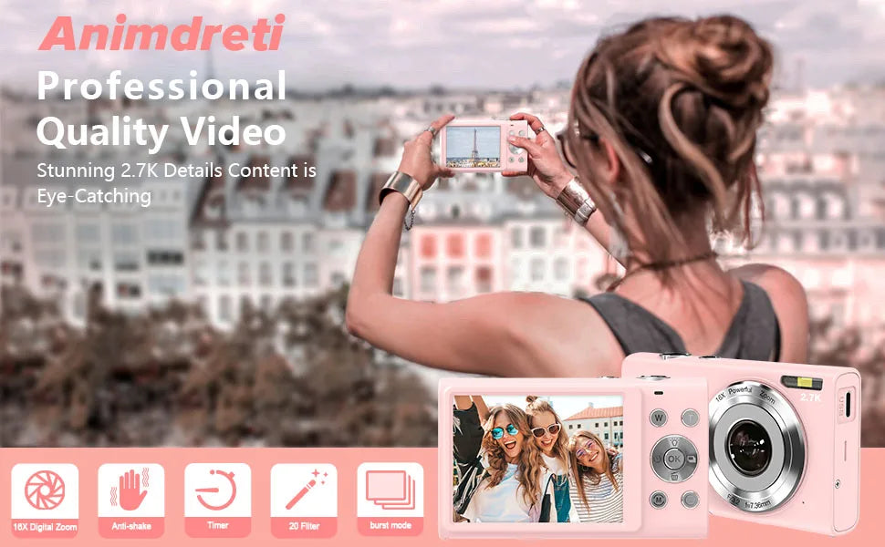 Caméra numérique 4K avec autofocus, caméra de vlogging HD 48 MP, dotée d’un grand écran de 2,8 pouces, caméscope pour la photographie, adaptée aux enfants et aux adultes.