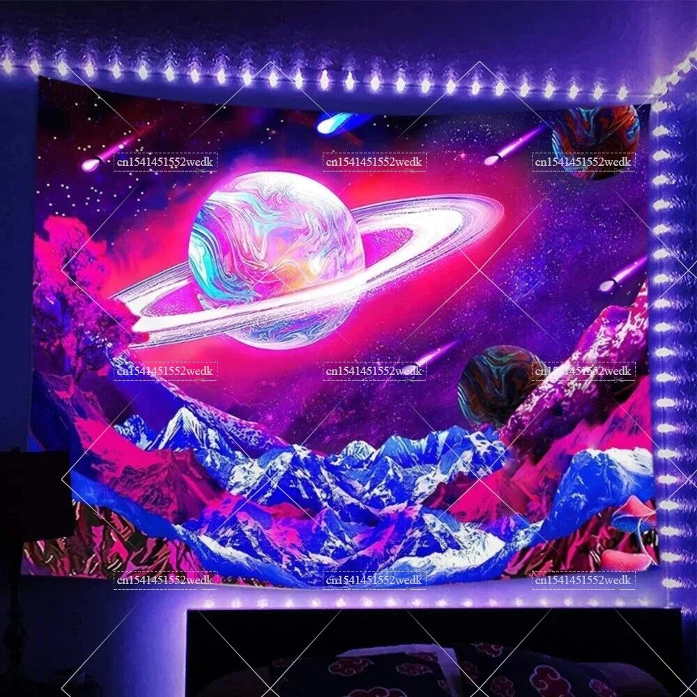 Tapisserie champignons lumière noire