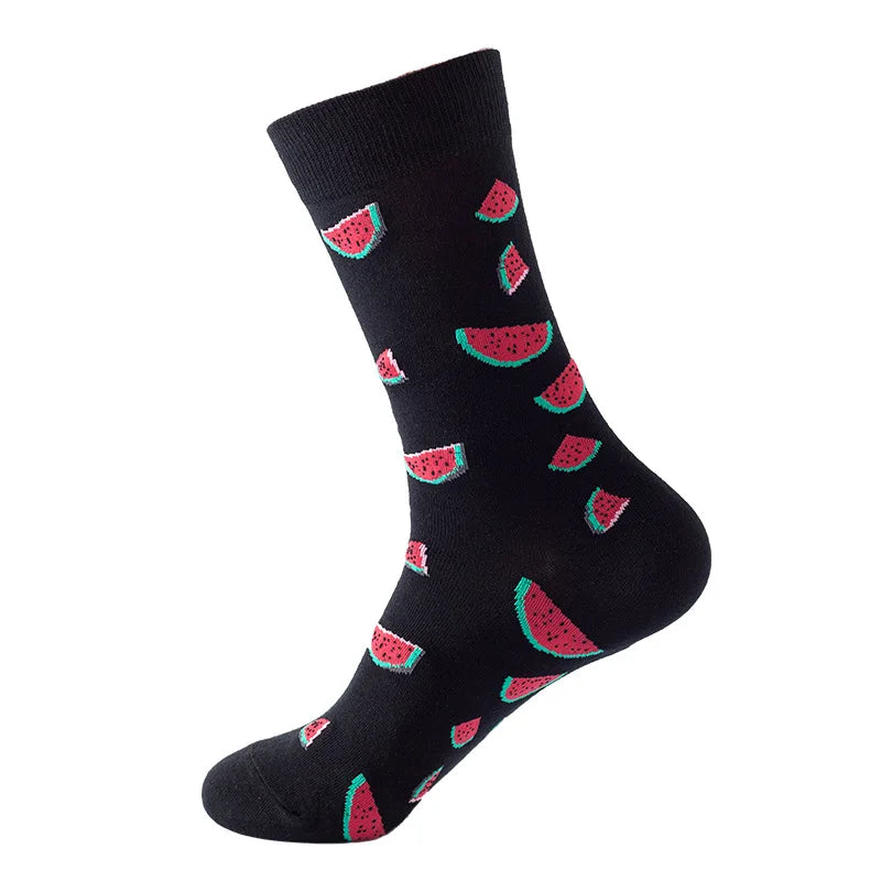 Chaussettes mode fruit pour homme — idéal en duo/couple, style hip-hop, mi-mollet, unisexe pour femme ou homme, imprimés cartoon, coton respirant, style décontracté
