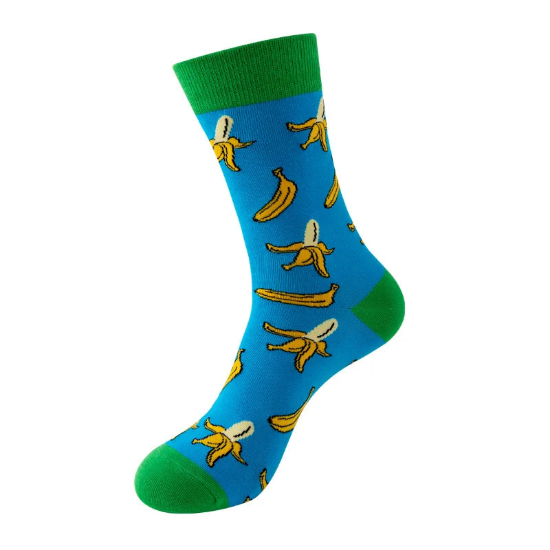 Chaussettes mode fruit pour homme — idéal en duo/couple, style hip-hop, mi-mollet, unisexe pour femme ou homme, imprimés cartoon, coton respirant, style décontracté