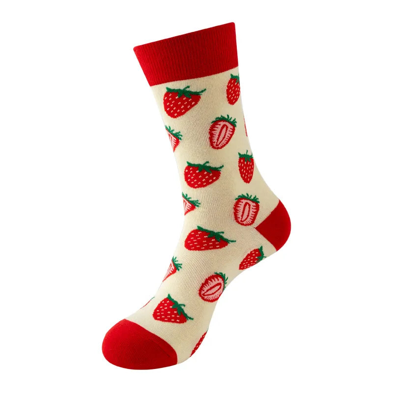 Chaussettes mode fruit pour homme — idéal en duo/couple, style hip-hop, mi-mollet, unisexe pour femme ou homme, imprimés cartoon, coton respirant, style décontracté