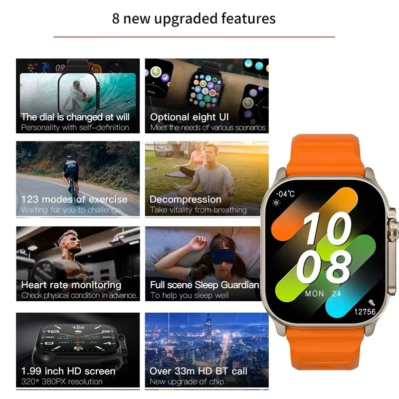 Nouvelle Montre Connectée Homme 49 mm Série 8 Écran AMOLED 2,3″ NFC Boussole Étanche Pour Apple Watch IWO Ultra 8 Montres Intelligentes 2025 Android